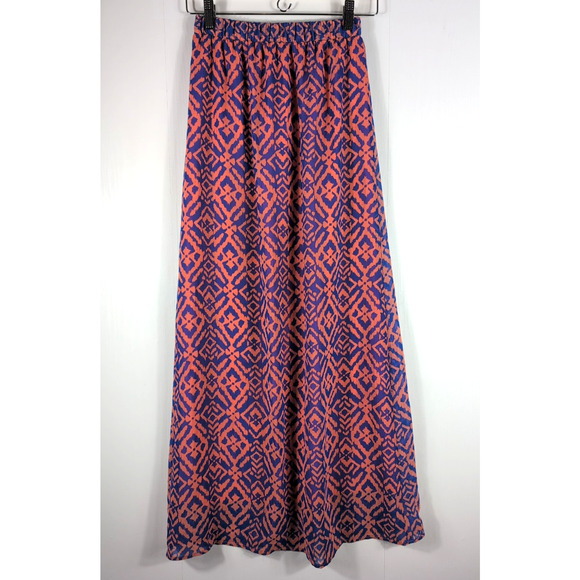 Forever 21 Women's Sheer Maxi Skirt XS Blue Coral Lined Flowy Long Boho - Picture 1 of 10